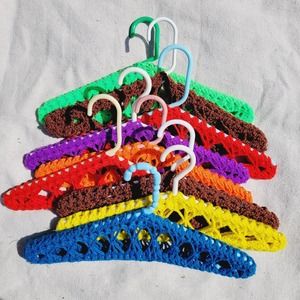 Set of 9 Vintage Crocheted Hangers Multi Colored Handmade Yarn Grandmacore BOLD